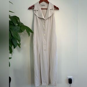 Italian Sleeveless Linen/Cotton Striped Button-Down Dress Top